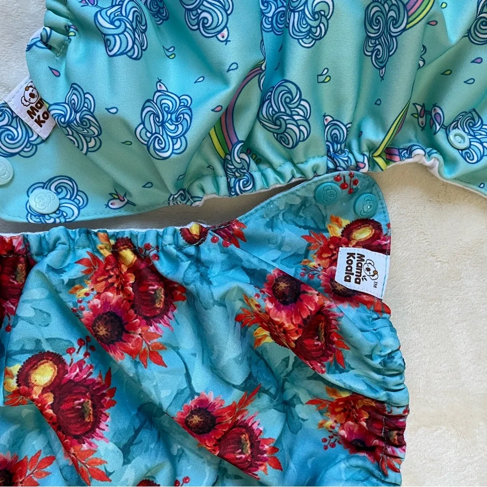 Mama Koala rainbow stripe sunflower diaper cover lot set of 3 with inserts